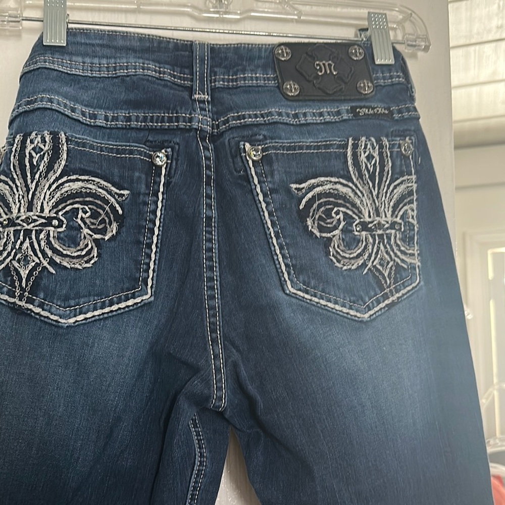 Miss Me Blue Straight Leg Jeans with Decorative Stitching